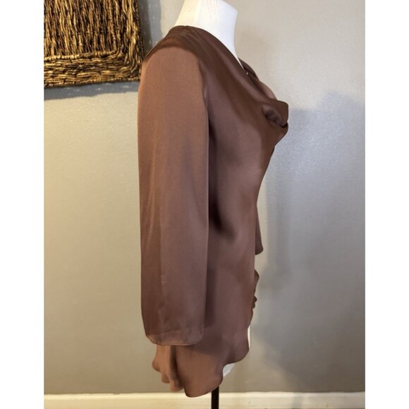 Joseph Ribkoff Top 2 XS Brown Tiered Cowl Neck Long Sleeve $185 - Picture 6 of 13